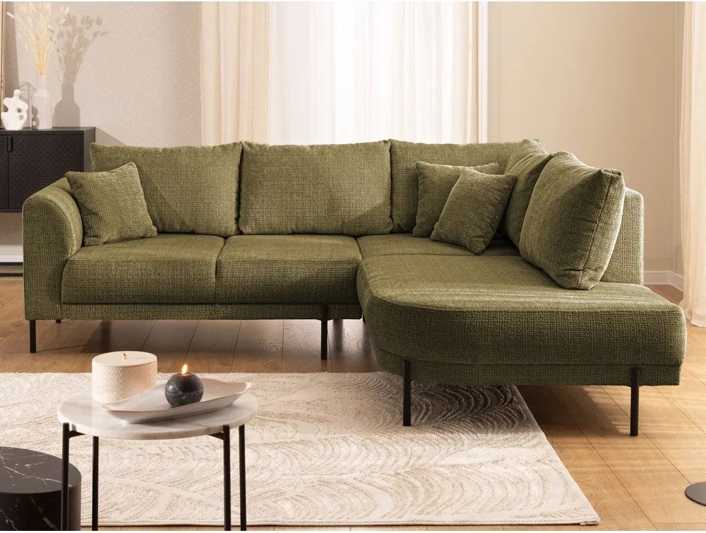 Zöld zsenília sarokkanapé (jobb oldali-L alakú) Mauris – Ropez