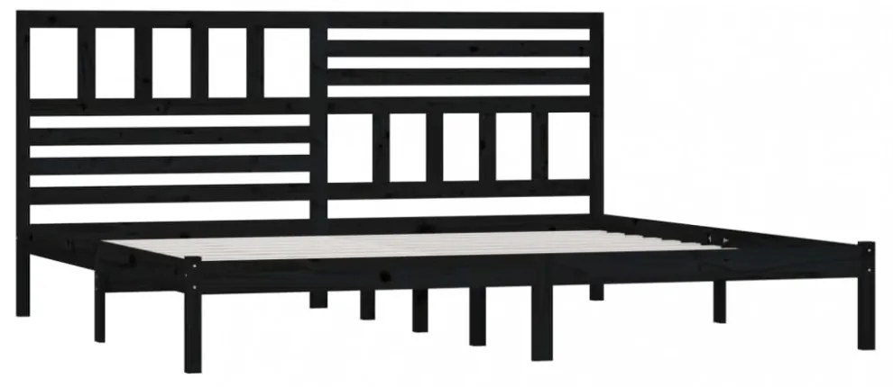 fekete tömör fenyőfa ágykeret 200 x 200 cm
