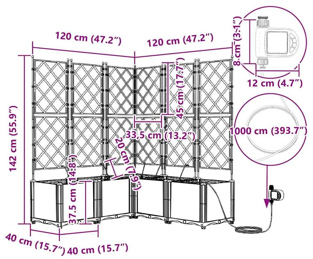 Kerti ültetők Világosszürke 120 x 120 x 142 cm Acél