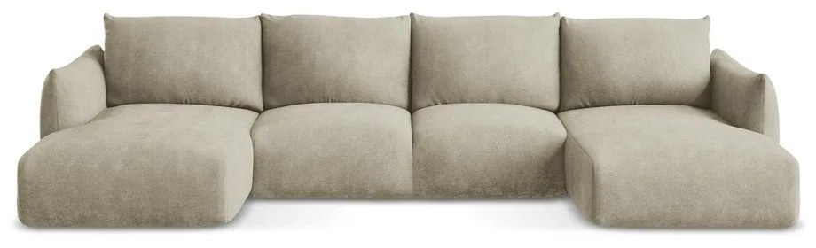 Bézs zsenília kinyitható sarokkanapé (U alakú) Leila – Makamii