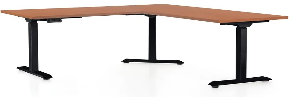 OfficeTech Angle állítható magasságú asztal, 180 + 120 cm, fekete alap, cseresznye