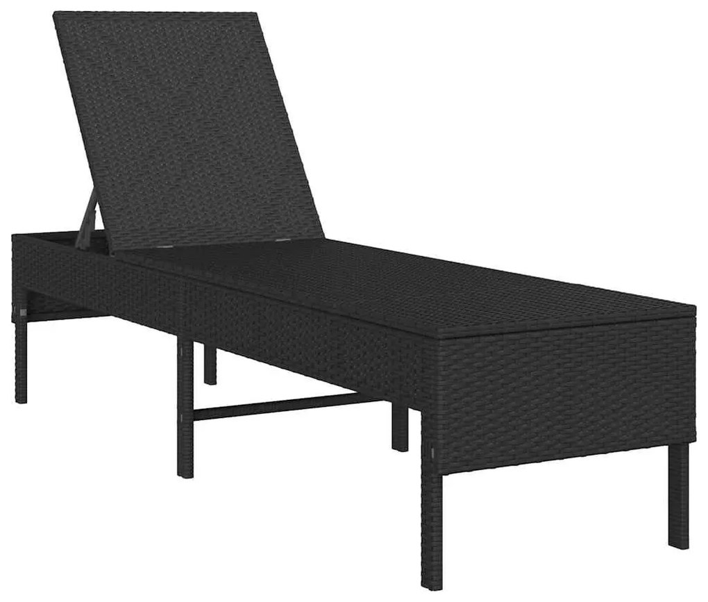 Fekete polyrattan napozóágy párnával 55x200x44 cm
