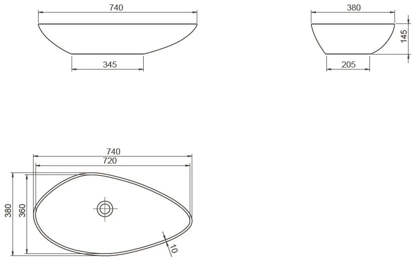 CeraStyle OLIVE - PULTRA ültethető - Top Counter - porcelán mosdó - MATT SZÜRKE - 75 x 38 cm