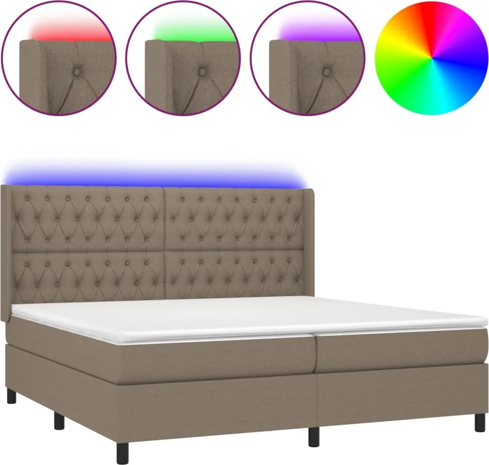 vidaXL tópszínű szövet rugós és LED-es ágy matraccal 200 x 200 cm