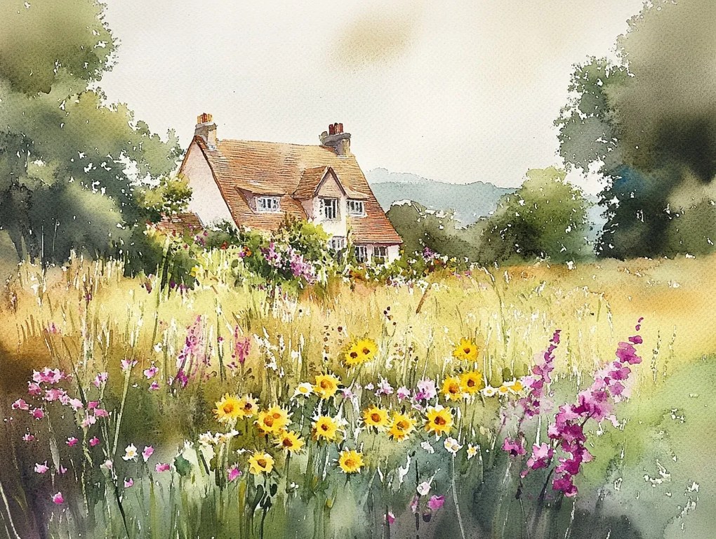 Vászonkép Canvas Tájkép Falu Ház Rét Virágok Természet 80x60