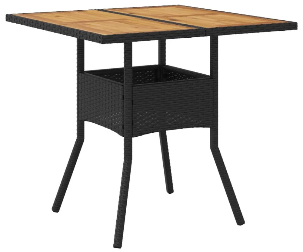 fekete polyrattan kerti asztal akácfa lappal 80 x 80 x 75 cm