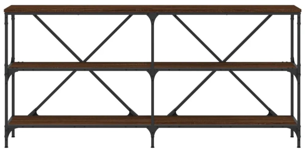 barna tölgyszínű szerelt fa és vas tálalóasztal 160x30x75 cm
