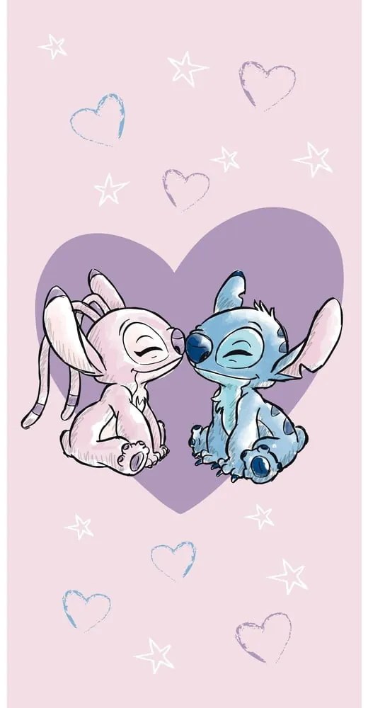 Rózsaszín pamut gyerek fürdőlepedő 70x140 cm Lilo and Stitch "Love" – Jerry Fabrics
