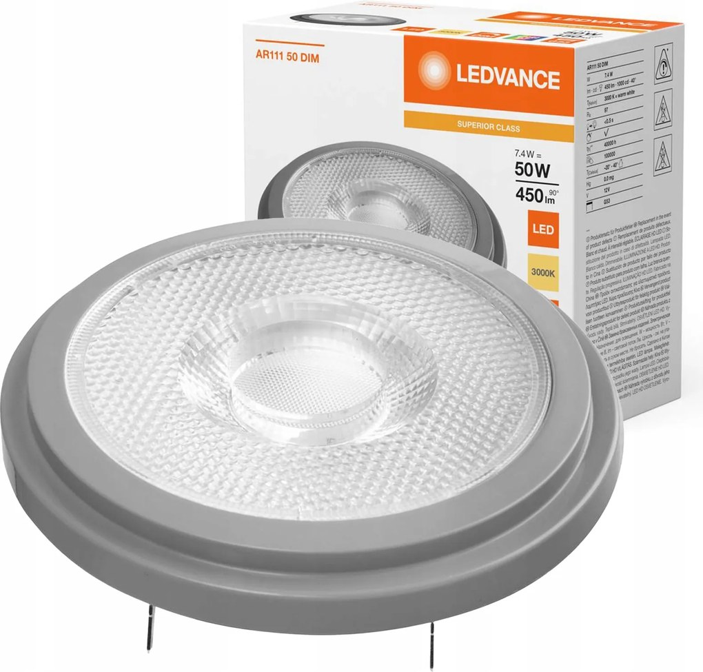 Led izzó AR111 G53 7,4W 50W 450lm 3000K Meleg 12V Fényerőszabályozható Ledvance