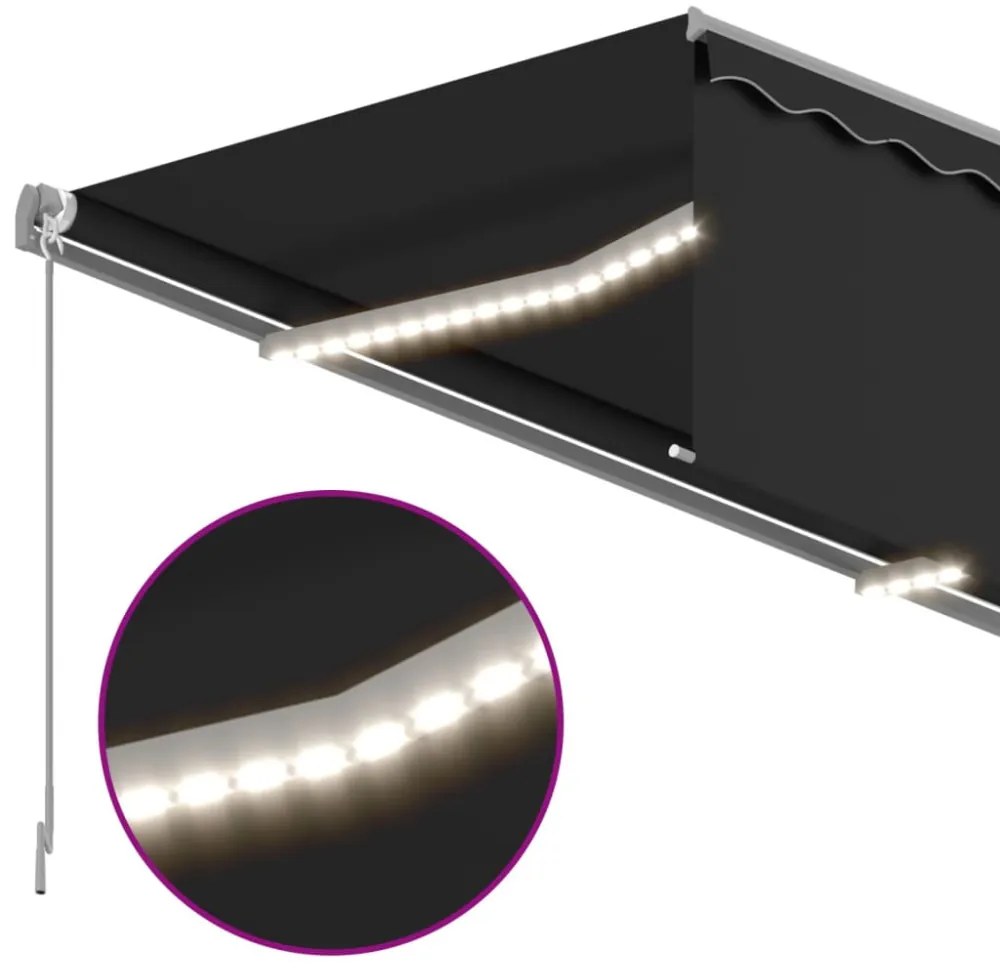 antracitszürke redőnyös, LED-es, szélérzékelős napellenző 4x3 m