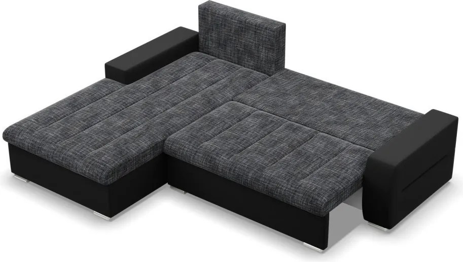 Toronto sarokkanapé, 2 ágyneműtartóval, fonott + műbőr, baloldali, szürke - fekete