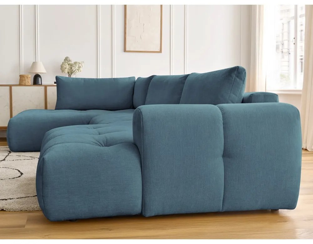 Kék kinyitható-tárolóhelyes sarokkanapé (bal oldali-U alakú) Fuji – Bobochic Paris