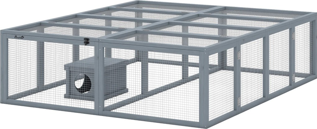 PawHut kültéri nyúlfuttató bújóval, 180,4 × 150 × 48 cm — szürke | Aosom