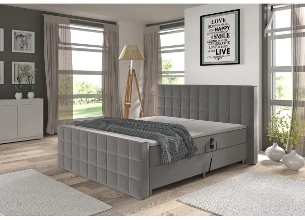 Elektromosan állítható kárpitozott HELEN ágy matracokkal és topperrel, 180×200 cm, szürke