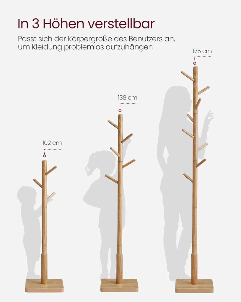 VASAGLE ruhafogas állvány, tömörfa ruhatartó 175 cm, natúr bézs