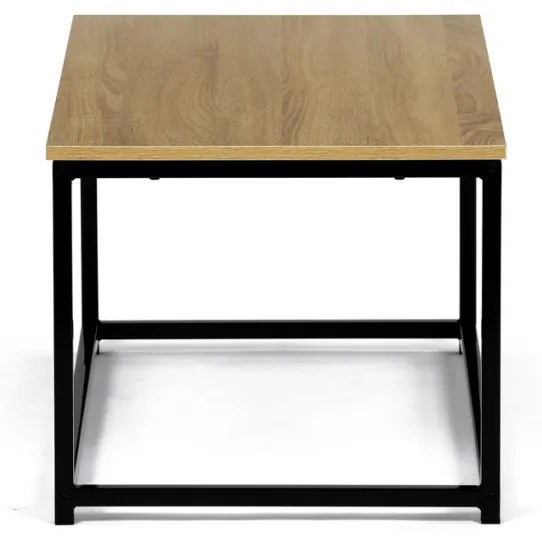 Măsuță de cafea modernă de culoare stejar, 90x48x41 cm, MDF, decor stejar salbatic, metal negru