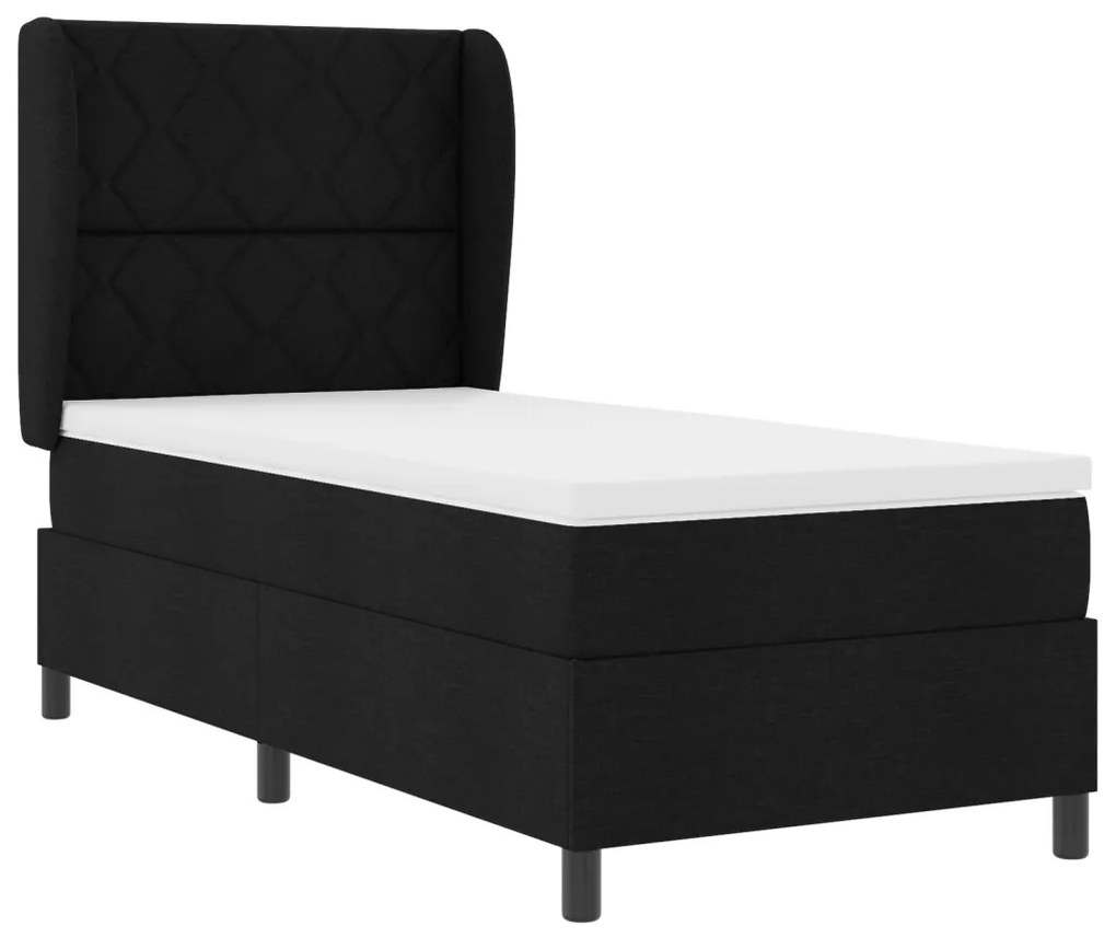 Boxspring Ágy Matrac Kával Fekete 90x190 cm Szövet