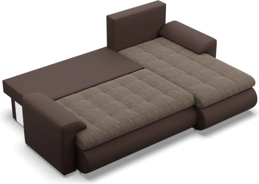 Tokio sarokkanapé, 2 ágyneműtartóval, fonott + műbőr, jobboldali, barna