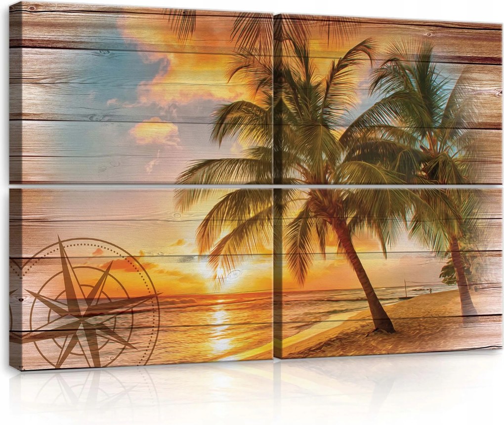 Vászonkép 120x80 Naplemente tengerpart pálmafák tenger homok nyár trópusok