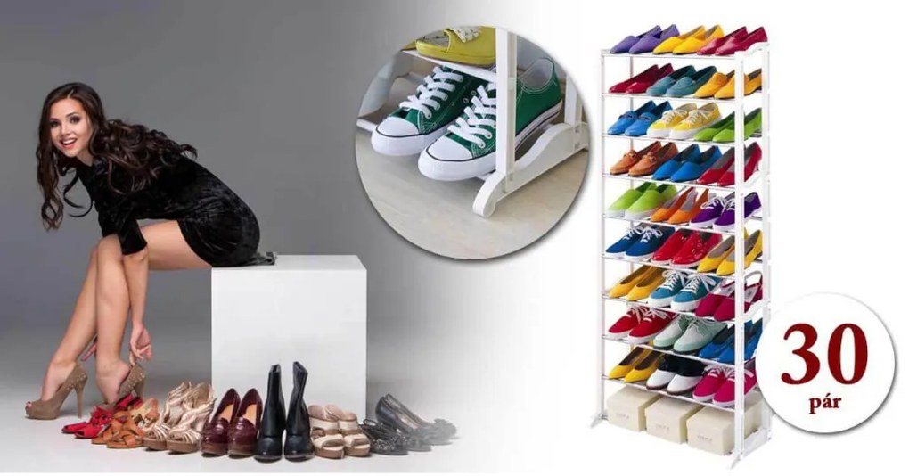 10 soros cipőtároló - fehér