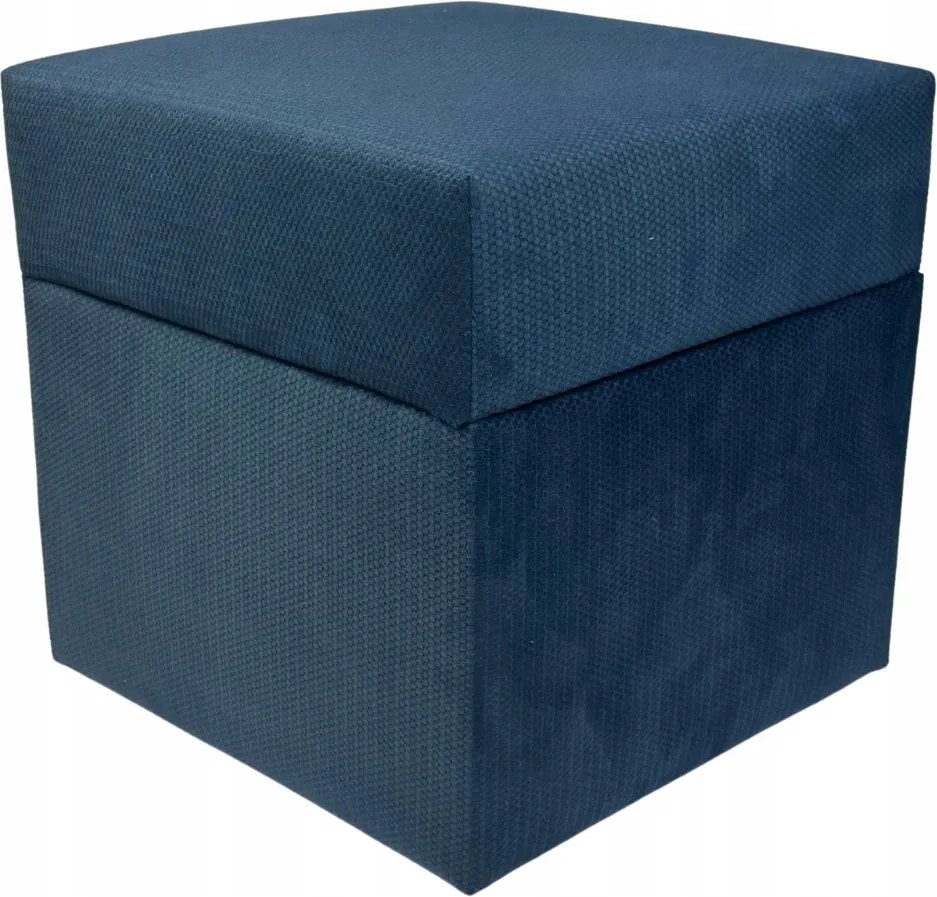 Négyzet alakú nyitható puff finom plüss, kivágásokkal, sötétkék