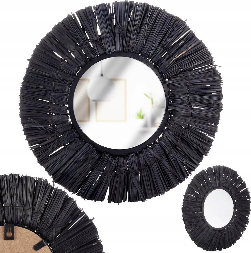 Fali tükör fekete lógó kerek fekete dekoratív keretben 32cm