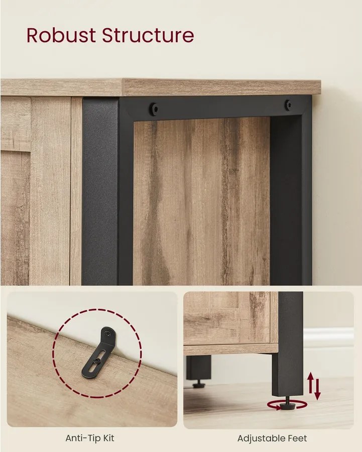 Tárolószekrény 3 ajtóval, ipari stílus, tevebarna és tintafekete színben