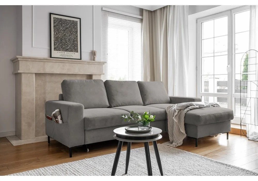 Szürke kordbársony kinyitható sarokkanapé (jobb oldali) Lofty Lilly – Miuform