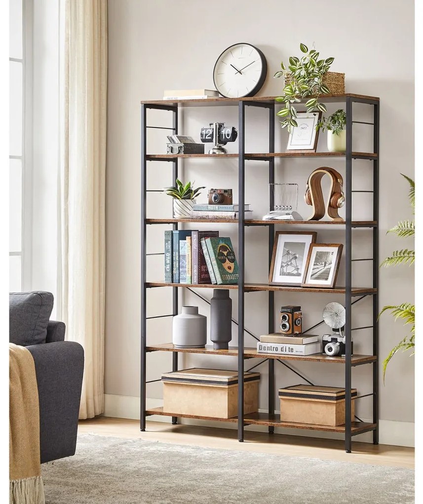 Könyvespolc, tárolópolc, rusztikus barna 172×120×30 cm