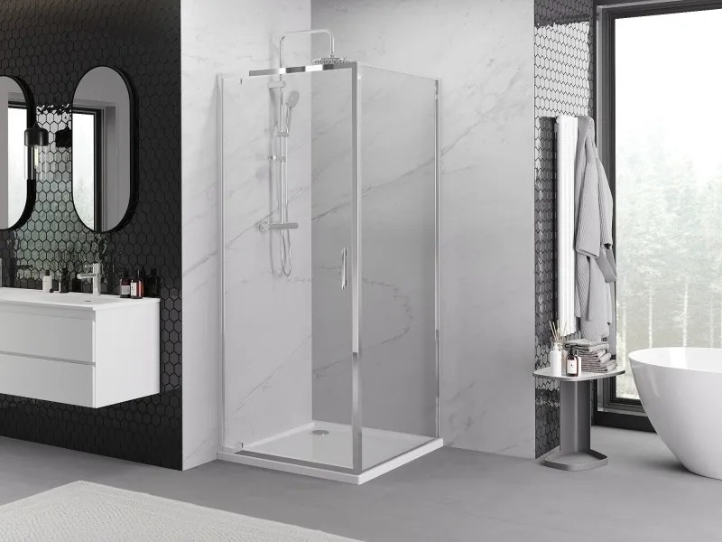 Mexen Exo-BR 90 x 90 cm-es nyitható zuhanykabin, átlátszó, króm - 8181-090-090-01-00