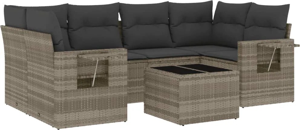 vidaXL 7 részes világosszürke polyrattan kerti ülőgarnitúra párnákkal