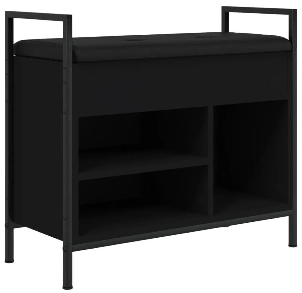 fekete szerelt fa cipőtároló pad 65,5 x 32 x 57,5 cm