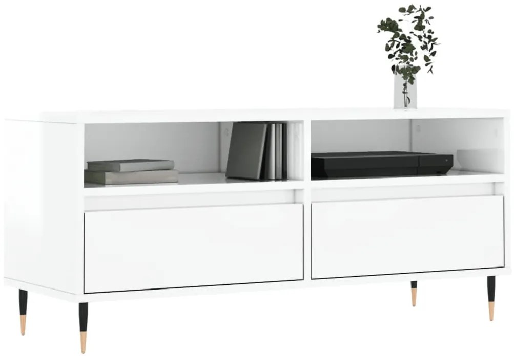 magasfényű fehér szerelt fa TV-szekrény 100 x 34,5 x 44,5 cm