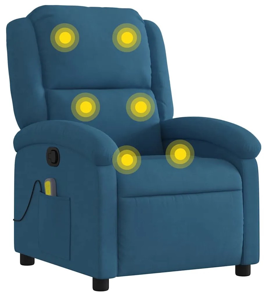 kék bársony dönthető masszázsfotel