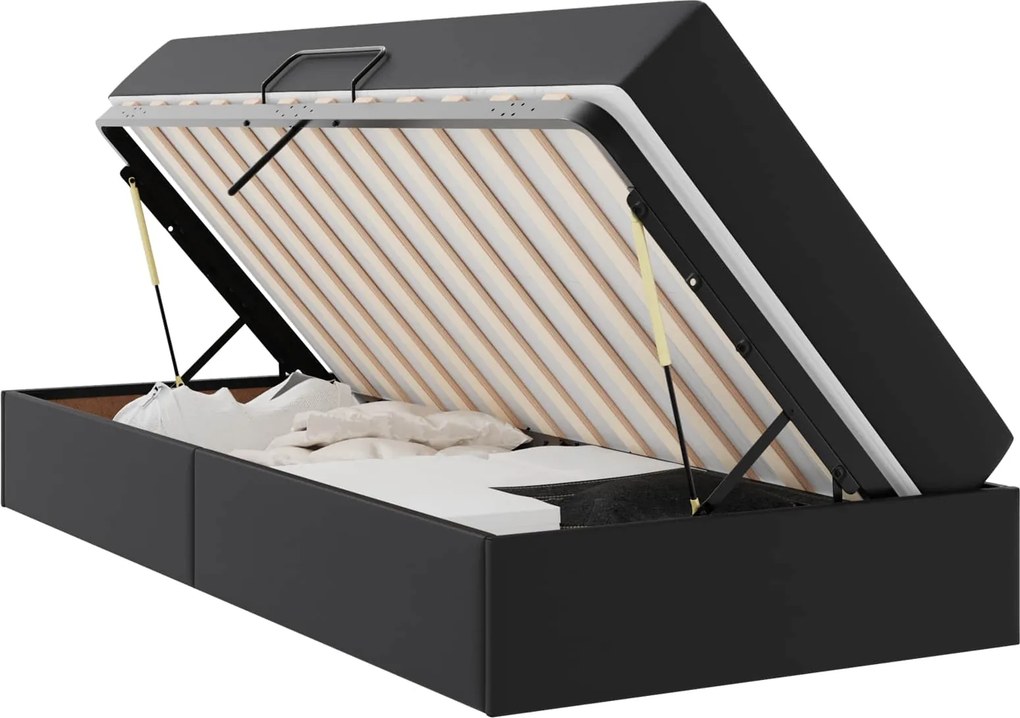 vidaXL Ágy tárolóval és matraccal matracmal tárolóval 2 pcs Fekete Bőr