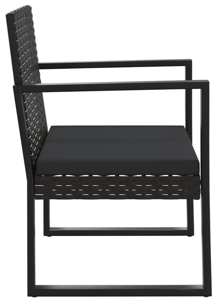 3 részes fekete polyrattan kerti ülőgarnitúra párnákkal