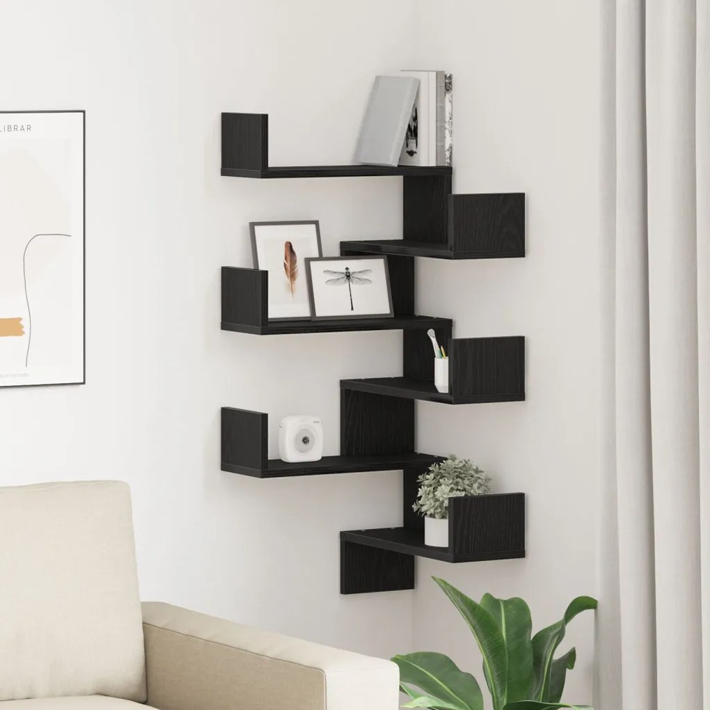 Falipolcok 2 db Fekete Tölgy 40x40x49,5 cm Fűrészelt Fa
