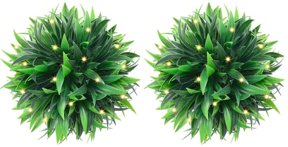 2 db zöld mesterséges boxwood gömbök LED fényekkel 20 cm