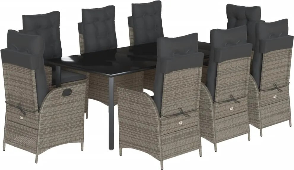 vidaXL 9 részes szürke polyrattan kerti étkezőgarnitúra párnával