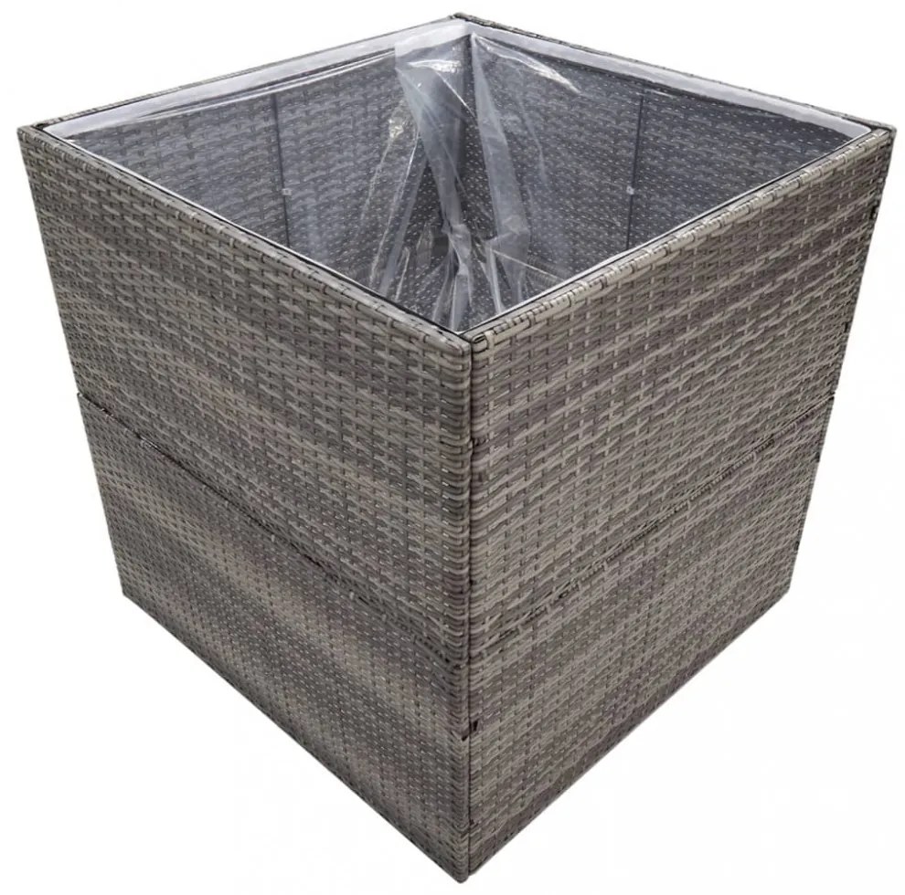 szürke polyrattan kerti ültetőláda 80x80x80 cm