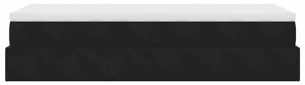 Ottomán ágykeret matraccal fekete 90x190cm bársony