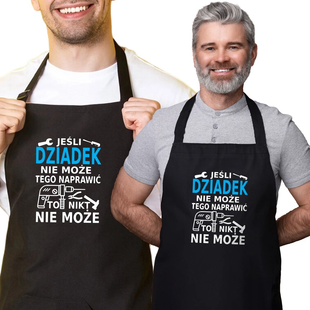 Konyhai kötény fekete, ajándéknak is tökéletes "Nagypapa mindent megjavít"