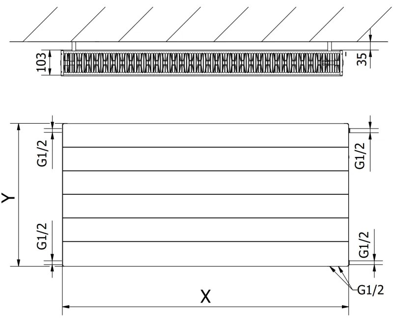 Mexen CVL22 Line, panelradiátor 400 x 1400 mm, alsó csatlakozás, 1593 W, antracit, W622L-040-140-66