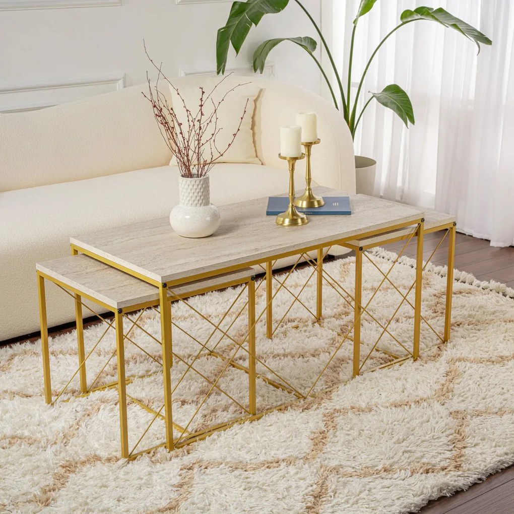 Defne Gold Travertine dohányzóasztal