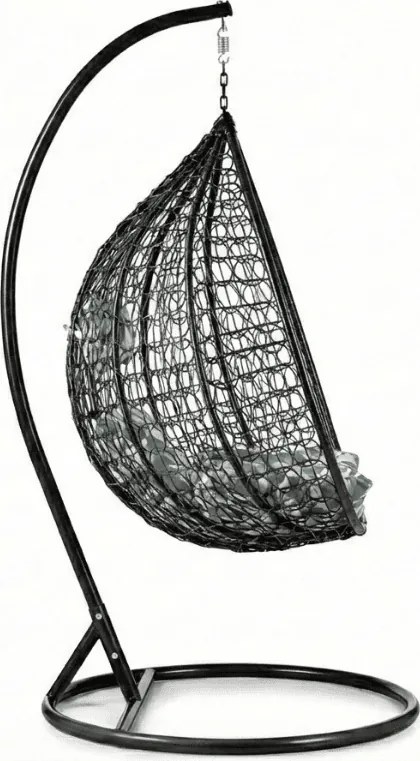 Fekete függő KOKON szék állvánnyal, zöld-fehér párna