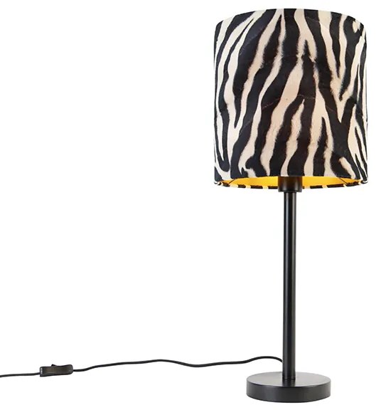 Modern asztali lámpa fekete búra zebra 25 cm - Simplo