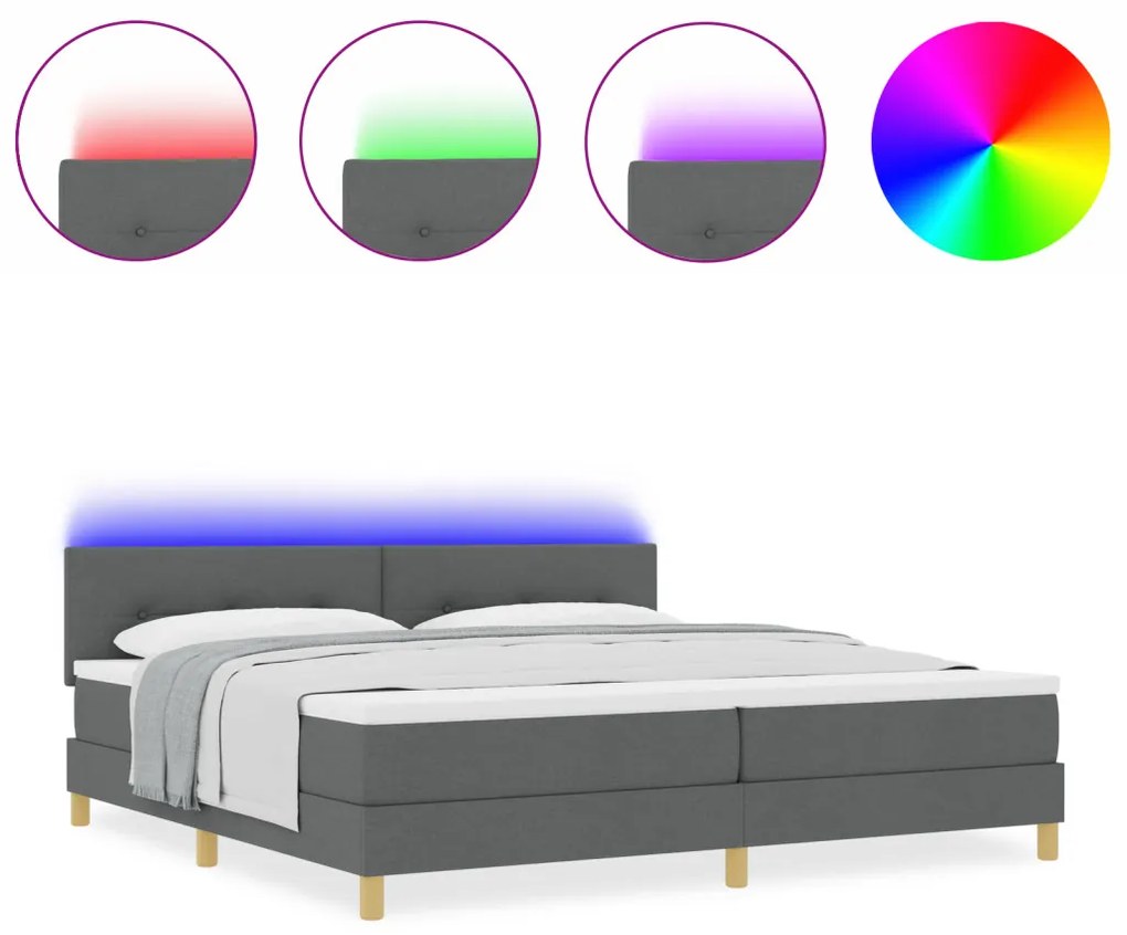 Boxspring ágy matraccal & LED világítással Sötétszürke 200x200 cm Szövet