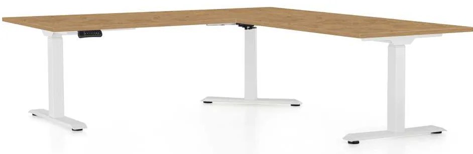 OfficeTech Angle állítható magasságú asztal, 180 x 200 cm, fehér alap, köves tölgy