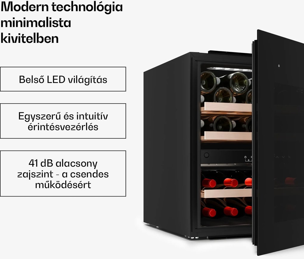 Klarstein Velaire beépíthető borhűtő, Modern, elegáns, UV-védelem, Kettős zóna, 36 palack
