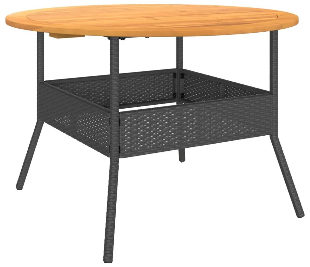 fekete polyrattan kerti asztal akácfa lappal Ø110 x 71 cm
